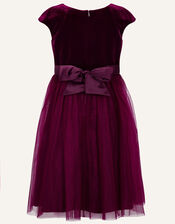 Floral Embroidered Velvet Dress, Red (BURGUNDY), large