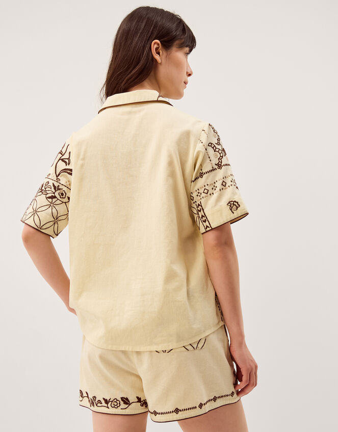Carly Tropical Embroidered Shirt, Ivory (IVORY), large