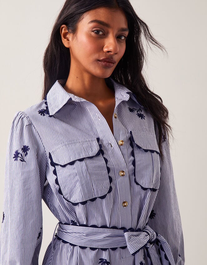 Amelia Embroidered Shirt Maxi Dress, Blue (NAVY), large