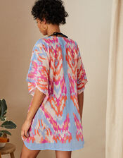 Ikat Printed Kaftan in Organic Cotton, Multi (MULTI), large