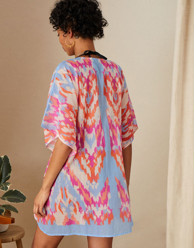 Ikat Printed Kaftan in Organic Cotton, Multi (MULTI), large