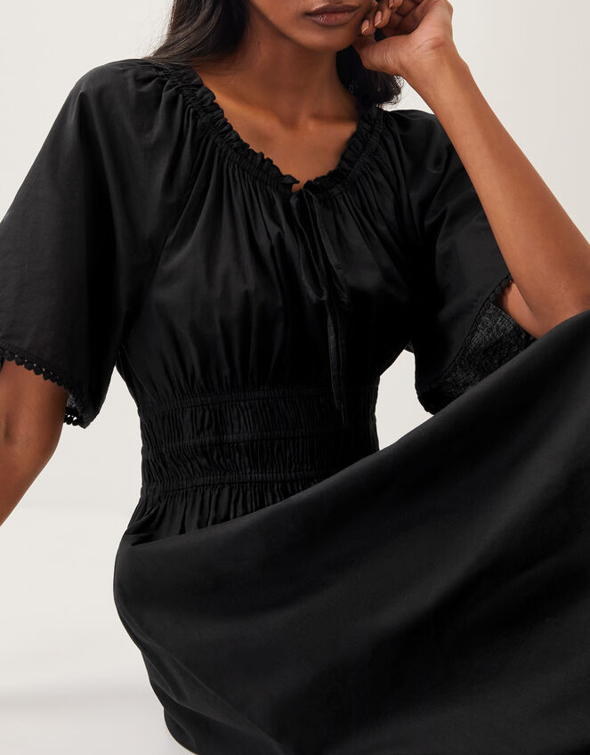 Nora Short Sleeve Cotton Midi Dress, Black (BLACK), large