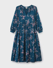 East Layla Floral Long Sleeve Midi Dress, Blue (BLUE), large