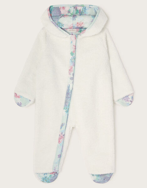 Newborn Floral Teddy Pramsuit, Ivory (IVORY), large