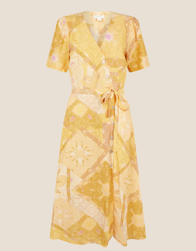 Goldie Scarf Print Wrap Dress, Yellow (YELLOW), large