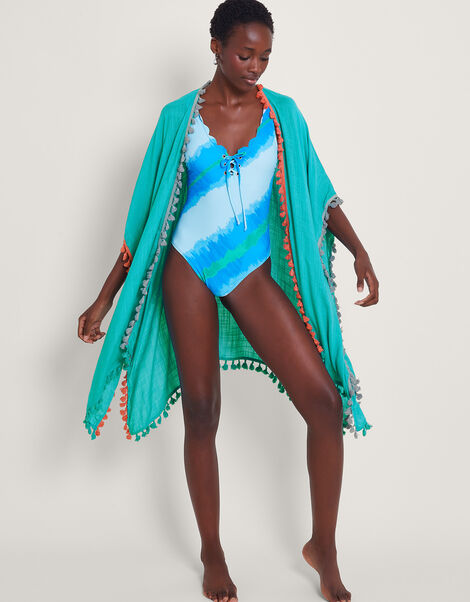 Contrast Tassel Cover-Up, Blue (TURQUOISE), large