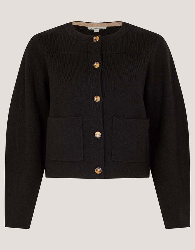 Bria Crew Neck Cardigan, Black (BLACK), large