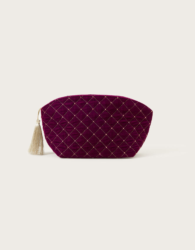 Velvet Quilted Makeup Bag, , large