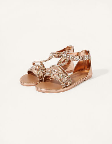 Beaded Sandals Gold, Gold (ROSE GOLD), large