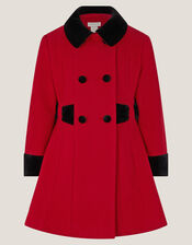 Contrast Double-Breasted Velvet Coat, Red (RED), large