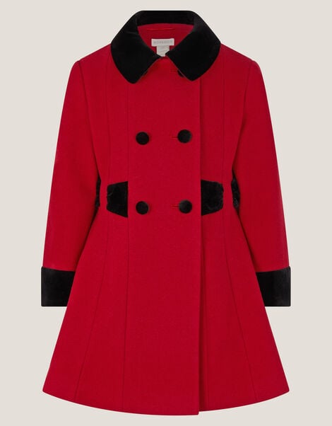 Contrast Double-Breasted Velvet Coat, Red (RED), large