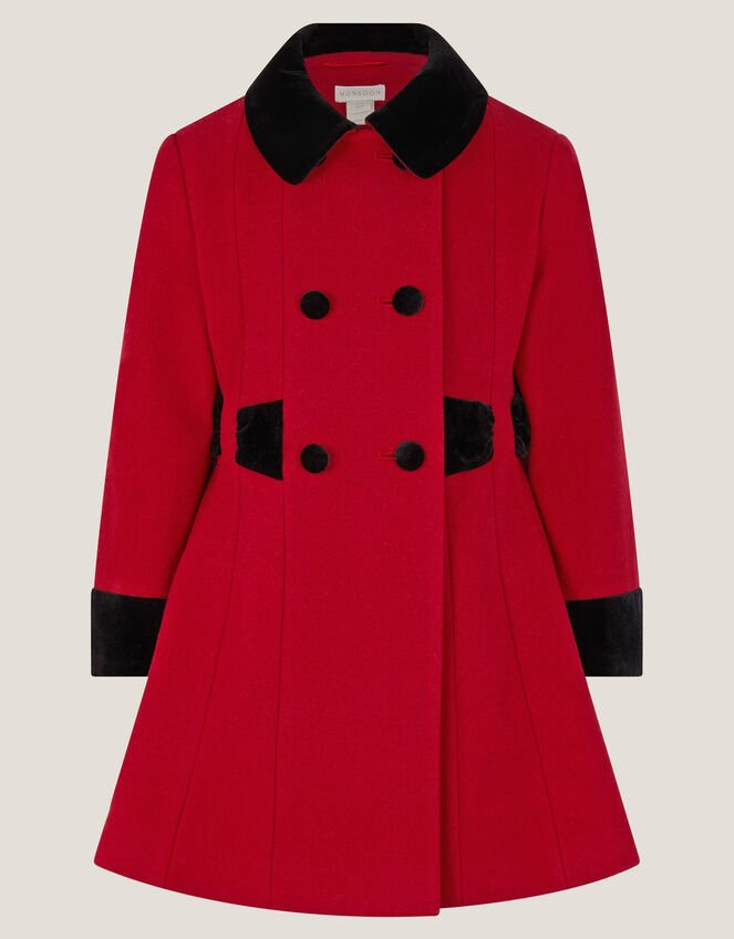 Contrast Double-Breasted Velvet Coat, Red (RED), large