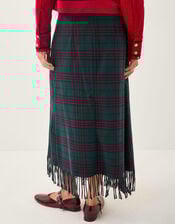 Monsoon x Sarah Corbett-Winder Tartan Fringe Midi Skirt, Teal (TEAL), large