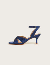 Pleated Cross Front Sandals, Blue (NAVY), large