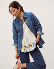 Mabel Longline Denim Jacket, Blue (MID AUTHENTIC BLUE), large