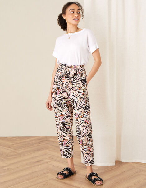 Palm Print Poplin Trousers Natural, Natural (STONE), large