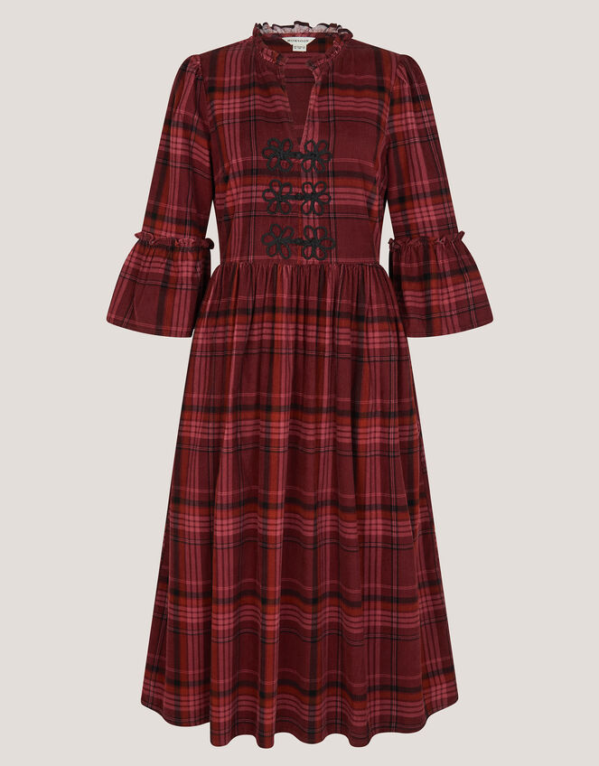 Charly Check Corduroy Midi Dress, Red (BURGUNDY), large