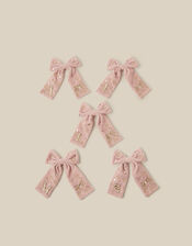 Embellished Velvet Initial Bow Clip, Pink (PINK), large