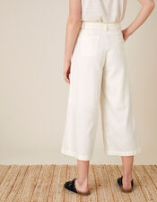 Scallop Crop Pants in Linen Blend , White (WHITE), large
