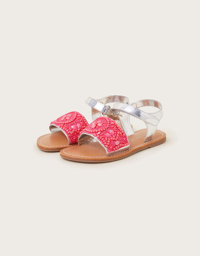 Vibrant Embellished Metallic Sandals, Pink (PINK), large