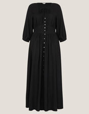 Polly Pintuck Pleat Midi Dress, Black (BLACK), large