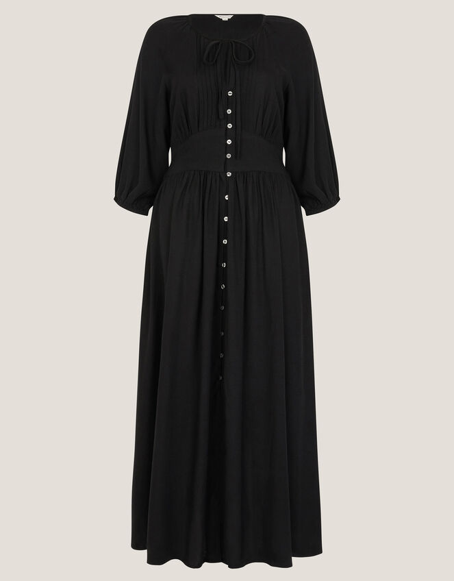 Polly Pintuck Pleat Midi Dress, Black (BLACK), large