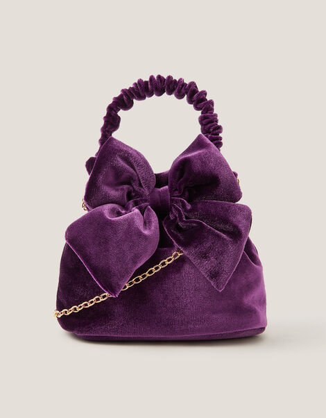 Bow Velvet Pouch Bag, , large