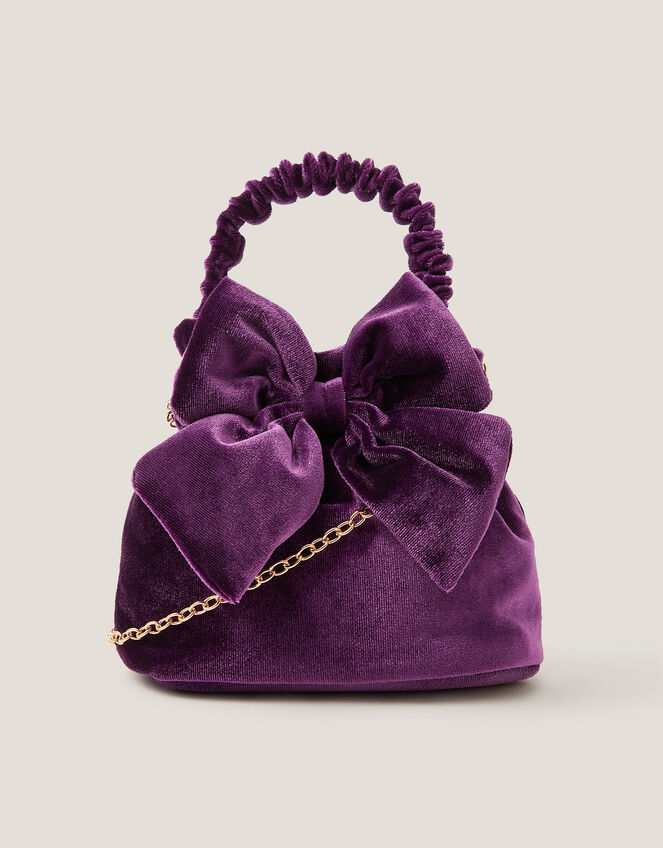 Bow Velvet Pouch Bag, , large