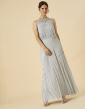 Suzanne Embellished Maxi Dress in Recycled Polyester, Blue (BLUE), large