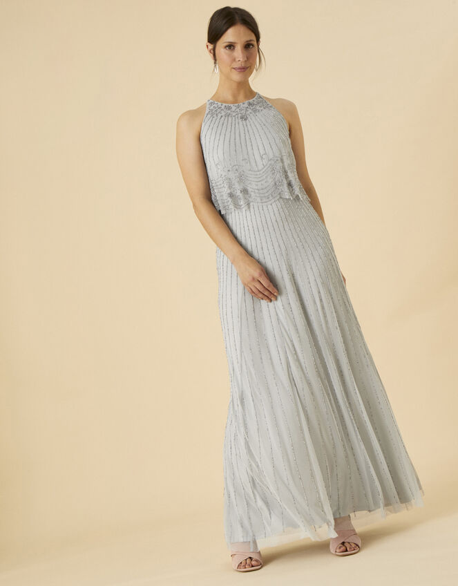 Suzanne Embellished Maxi Dress in Recycled Polyester, Blue (BLUE), large
