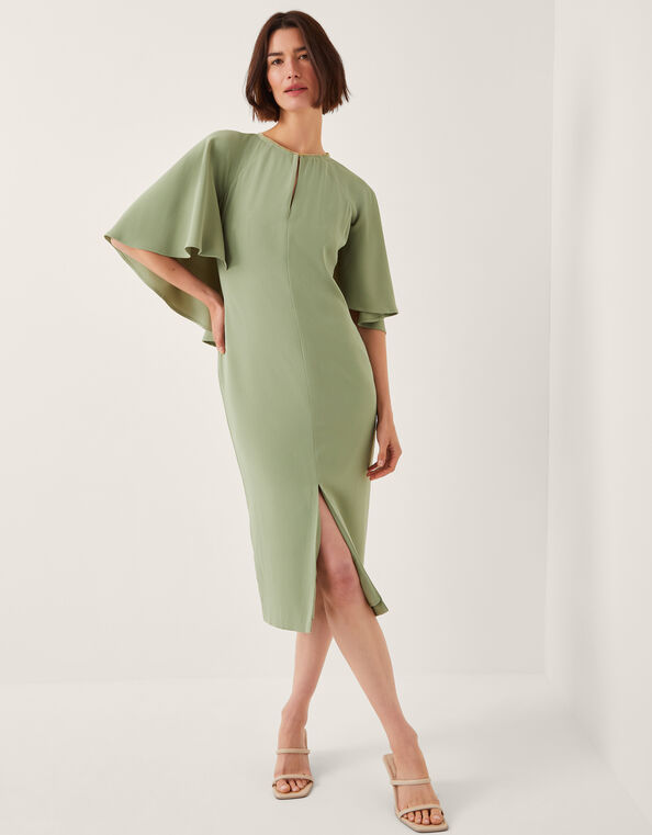 Cassandra Cape Sleeve Midi Dress, Green (SAGE), large