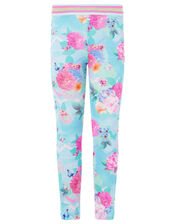 Floral Print Leggings, Blue (TURQUOISE), large