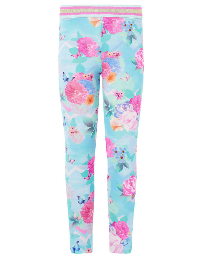 Floral Print Leggings, Blue (TURQUOISE), large