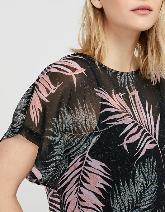 Lola Palm Print Top in Recycled Fabric Black Tops T shirts
