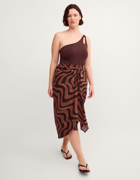 Callie Thorpe x Monsoon Wave Print Linen Blend Sarong Skirt, Brown (BROWN), large
