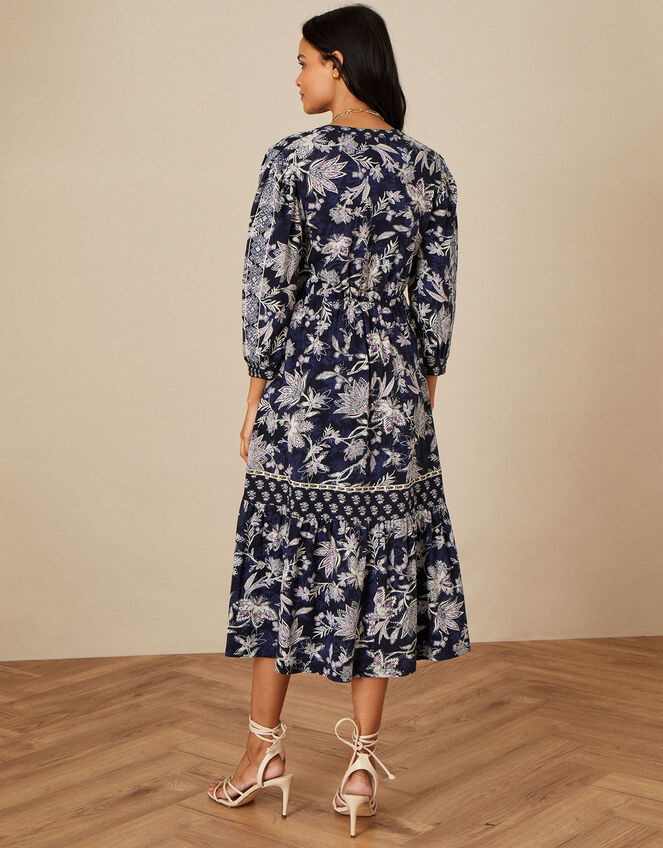 Embroidered Tape Midi Dress, Blue (NAVY), large