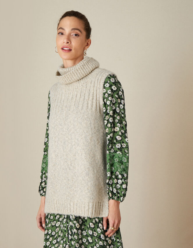 Cowl Neck Sleeveless Sweater, Natural (NEUTRAL), large