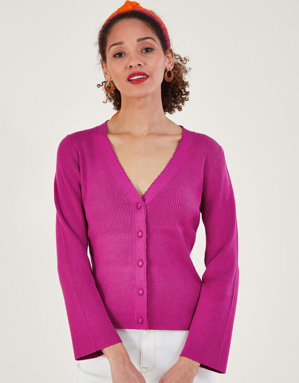 Crochet Button Cardigan with LENZING™ ECOVERO™, Pink (PINK), large