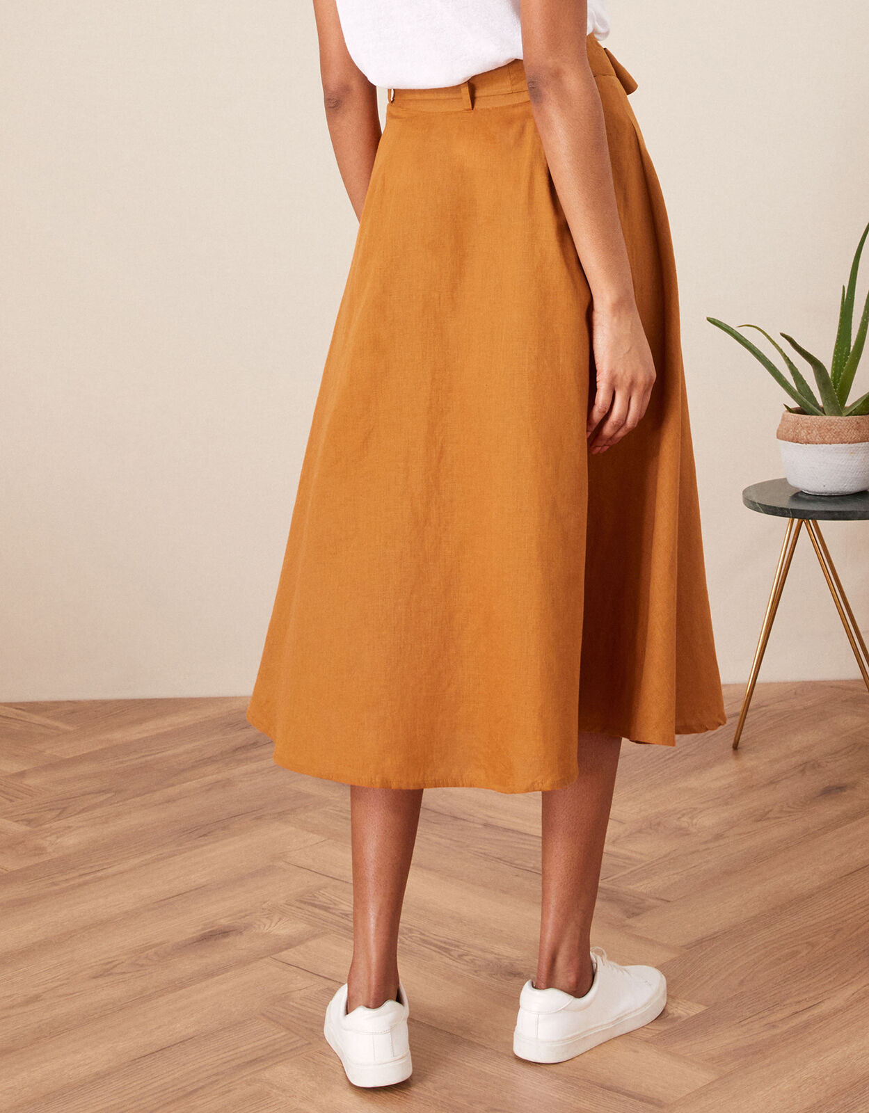 High waisted sales midi skirt camel
