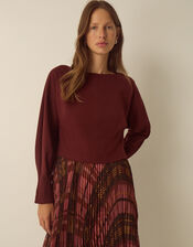 Melinda Check Print Pleated Midi Dress, Red (BURGUNDY), large