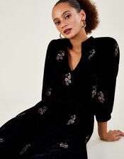 Amber Embroidered Tiered Velvet Dress, Blue (MIDNIGHT), large
