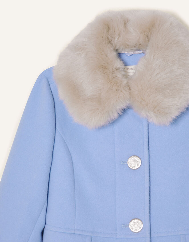 Ruffle Hem Fur Collar Coat, Blue (PALE BLUE), large