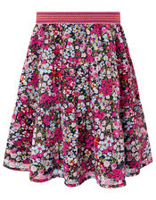 Ditsy Floral Midi Skirt in Recycled Fabric, Pink (PINK), large