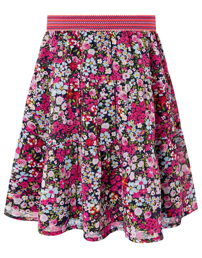 Ditsy Floral Midi Skirt in Recycled Fabric, Pink (PINK), large
