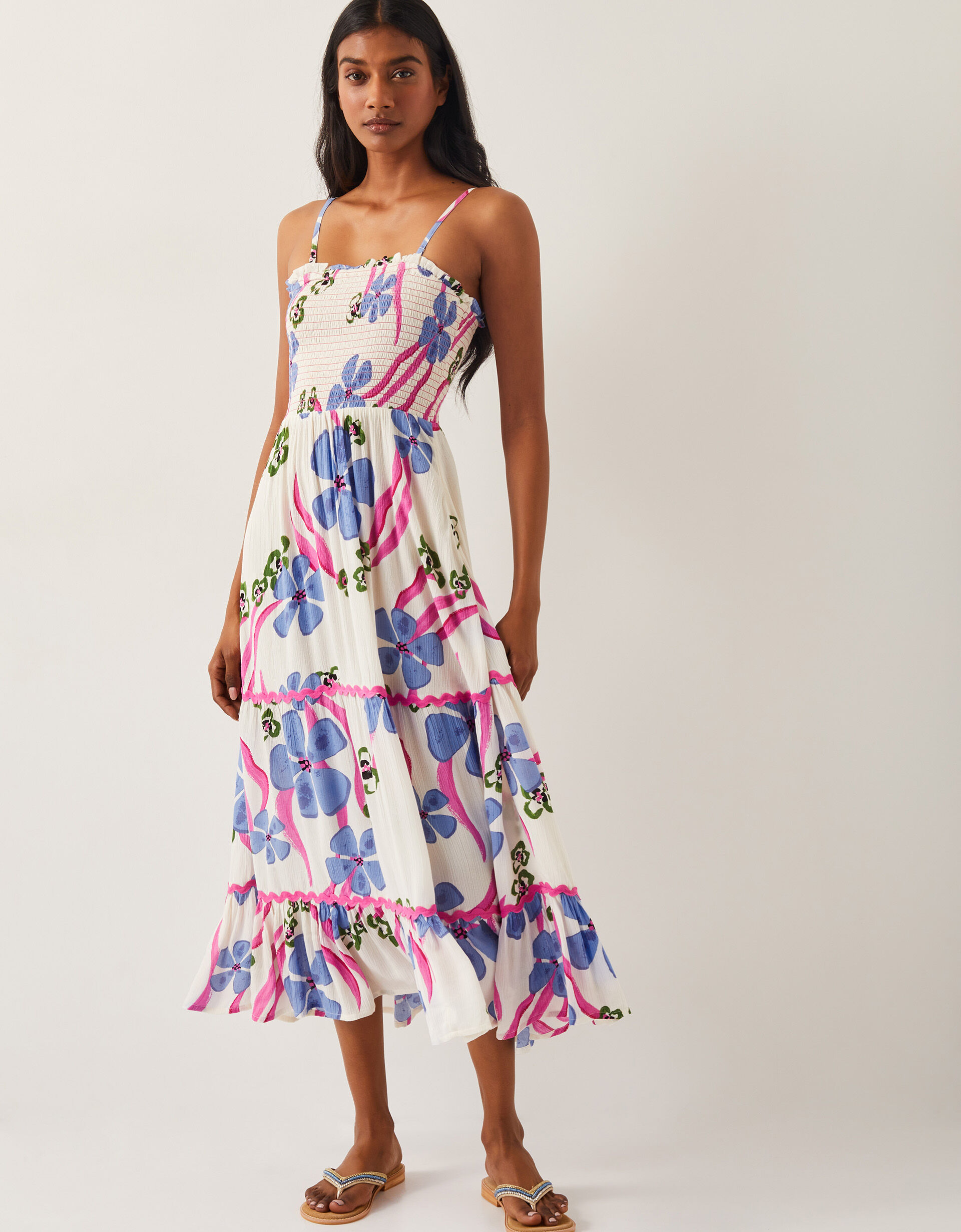 Fiona Floral Bandeau Midi Dress Ivory