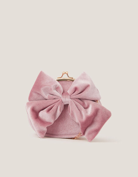 Velvet Bow Clip Frame Bag, Pink (PALE PINK), large