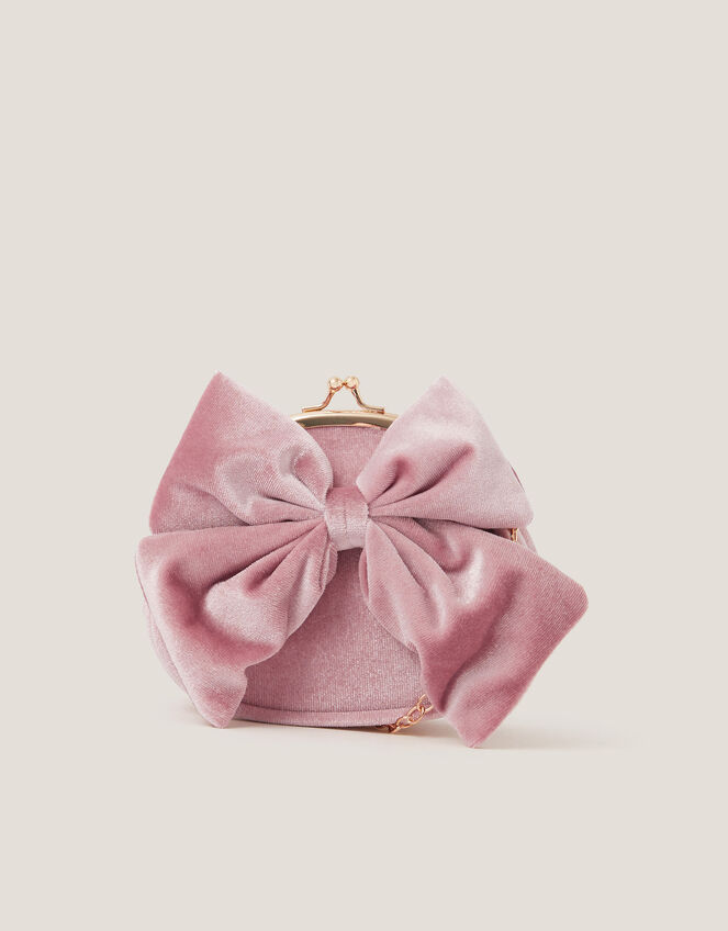 Velvet Bow Clip Frame Bag, Pink (PALE PINK), large