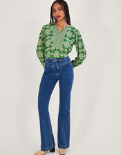Fernandia Pleated Bib Geometric Print Top, Green (GREEN), large
