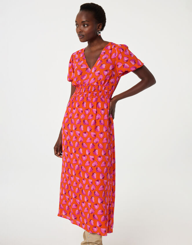 Fabienne Chapot Bonna Strawberry Print Midi Dress, Orange (ORANGE), large