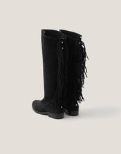 Flo Fringe Suede Knee High Boots, Black (BLACK), large